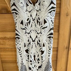Elegant Black and White Lace Dress